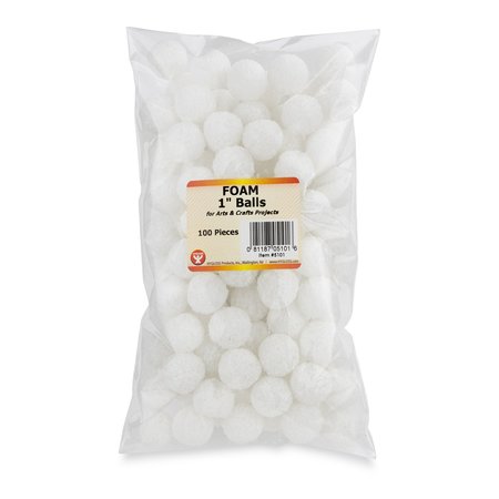 HYGLOSS PRODUCTS Craft Foam Balls, 1 Inch, White, 100PK 5101